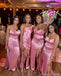 Mismatched Pink Mermaid Side Slit Maxi Long Bridesmaid Dresses,Party Dress, WG1906