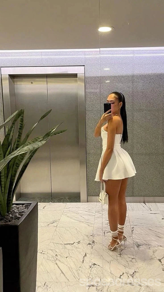 Simple A-line Strapless Mini Short Prom Homecoming Dresses,Party Dress,CM1034