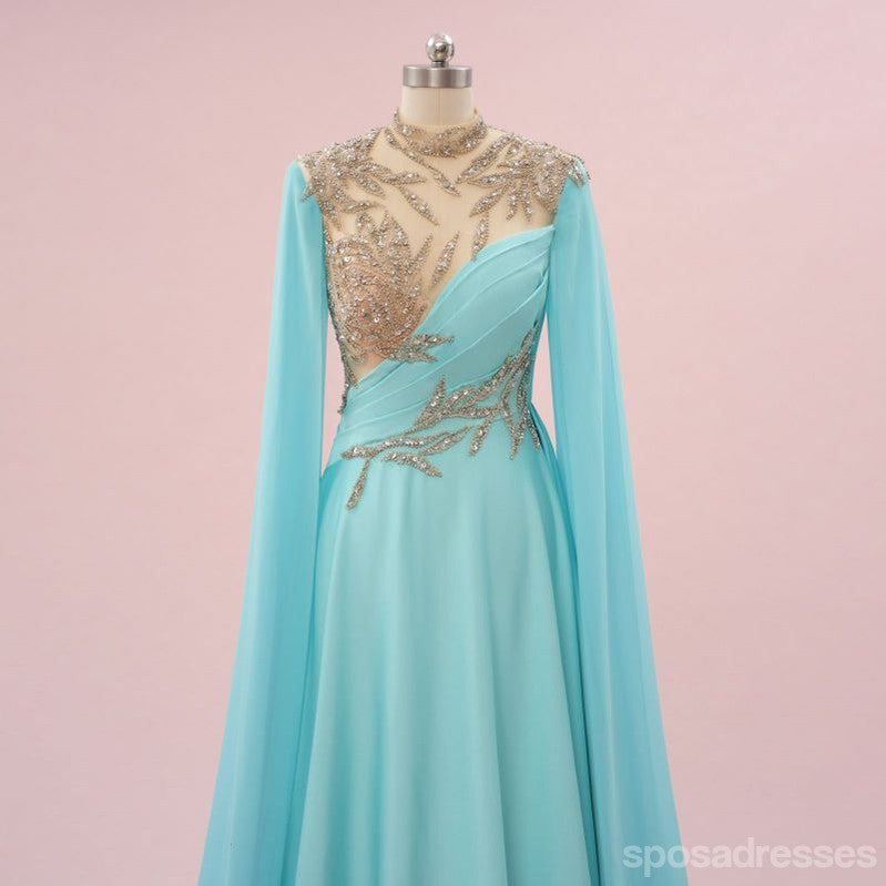 Elegant Blue A-line Long Sleeves Maxi Long Party Prom Dresses,Evening Dress,13529