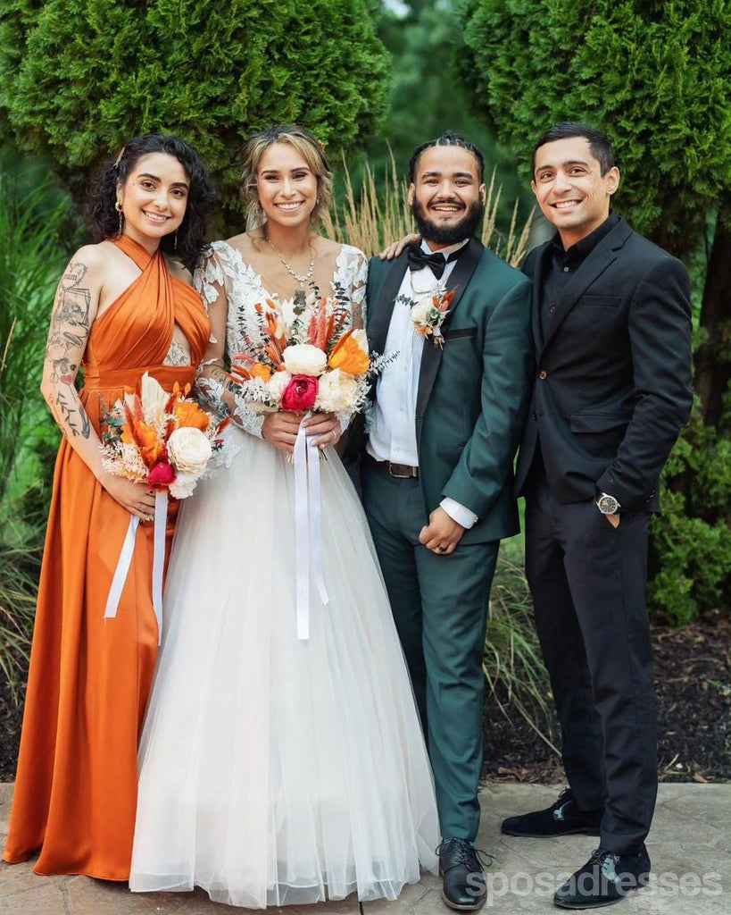 Sexy Burnt Orange Mermaid Side Slit Maxi Long Bridesmaid Dresses For Wedding,WG1778