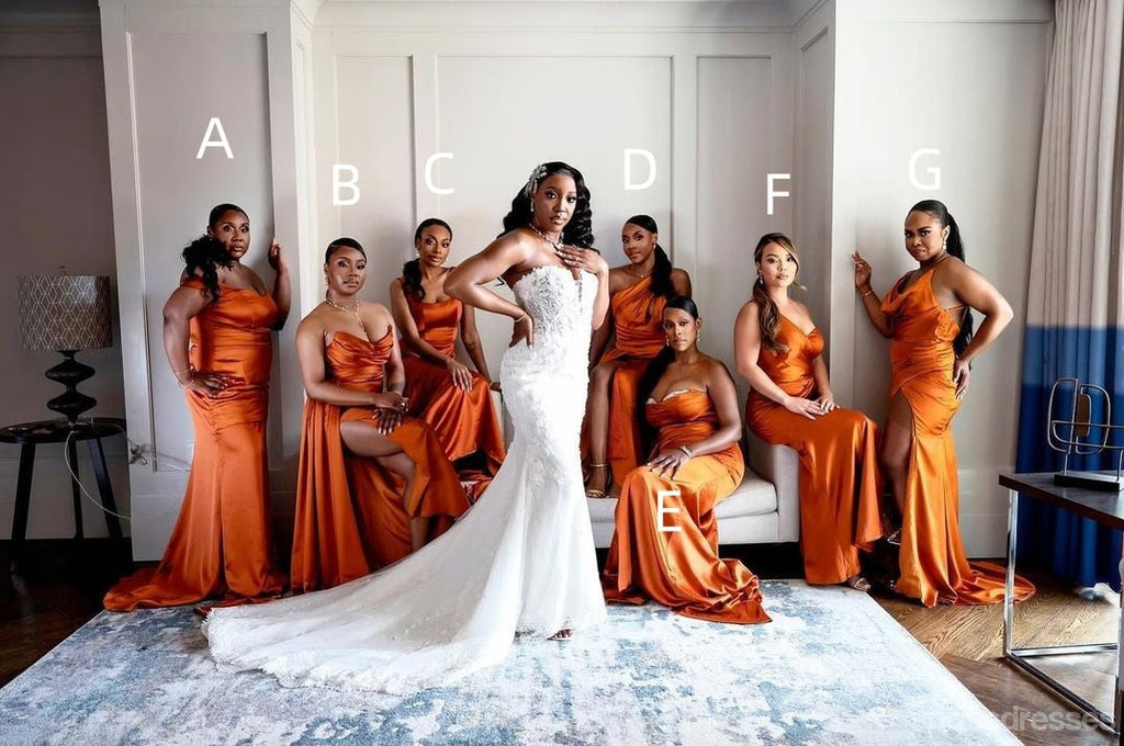 Mismatched Burnt Orange Mermaid Maxi Long Bridesmaid Dresses For Wedding Party,WG1833