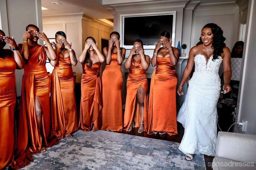 Mismatched Burnt Orange Mermaid Maxi Long Bridesmaid Dresses For Wedding Party,WG1833