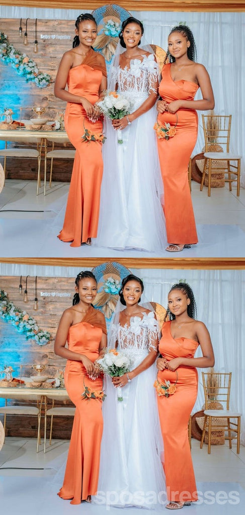 Mismatched Orange Mermaid One Shoulder Maxi Long Bridesmaid Dresses For Wedding Party,WG1866