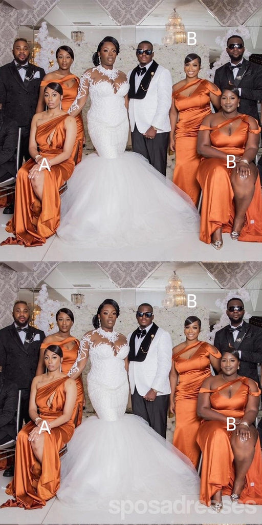 Mismatched Mermaid Burnt Orange Maxi Long Bridesmaid Dresses For Wedding,WG1780
