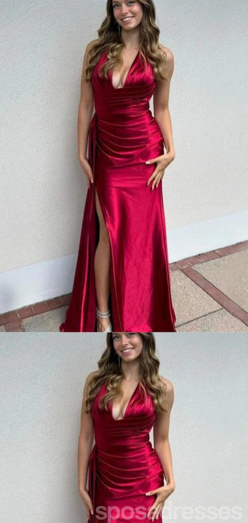 Sexy Red Mermaid V-neck Side Slit Long Party Prom Dresses Ideas,Evening Gowns,13892