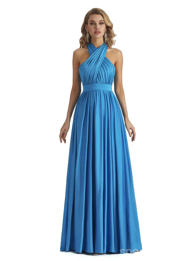 Simple Blue Jersey High Quality Floor-Length Cheap Bridesmaid Dresses, WG80