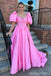 Pretty Pink A-line Short Sleeves Maxi Long Party Prom Dresses,Evening Gowns,13587