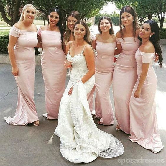Simple Pink Mermaid Off Shoulder Maxi Long Bridesmaid Dresses For Wedding,WG1785