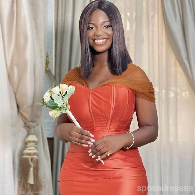 Sexy Burnt Orange Mermaid Off Shoulder Maxi Long Wedding Guest Bridesmaid Dresses,WG1743
