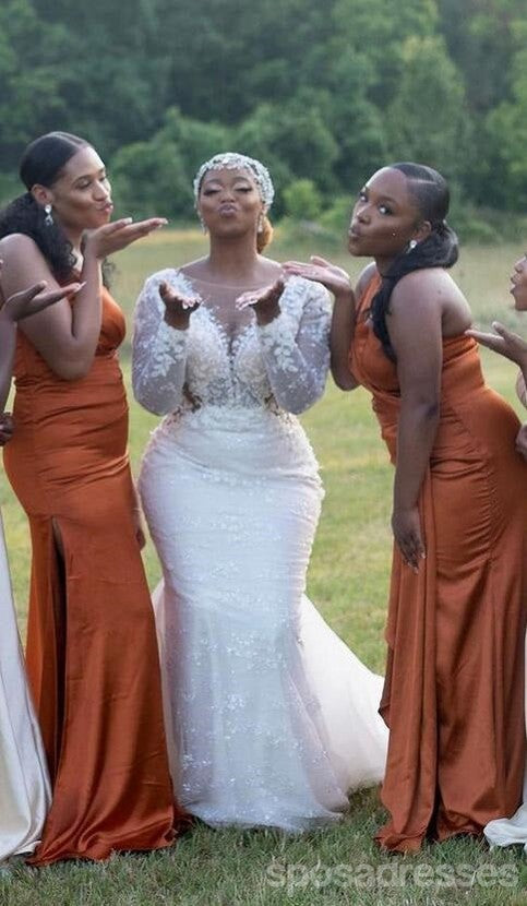 Mismatched Mermaid Burnt Orange Maxi Long Bridesmaid Dresses For Wedding Party,WG1819