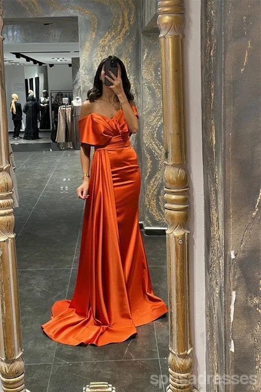 Sexy Burnt Orange Mermaid Off Shoulder Maxi Long Bridesmaid Dresses For Wedding,WG1758