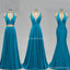 Teal V Neck Side-Slit Cheap Long Bridesmaid Dresses Online, WG298