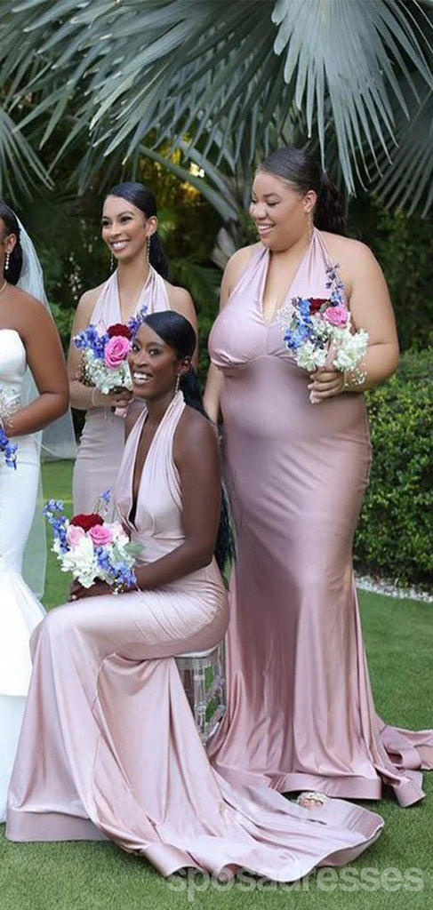 Mismatched Pink Mermaid Halter Maxi Long Wedding Guest Bridesmaid Dresses,WG1749
