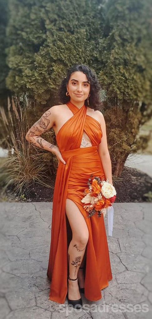 Sexy Burnt Orange Mermaid Side Slit Maxi Long Bridesmaid Dresses For Wedding,WG1765