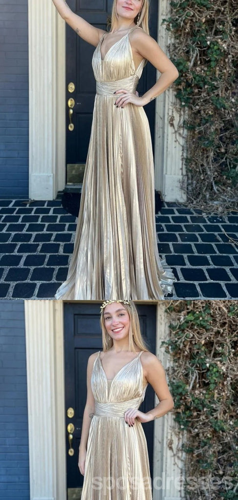 Shiny A-line V-neck Long Party Prom Dresses Ideas,Evening Gowns,13740