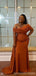 Sexy Burnt Orange Mermaid Off Shoulder Maxi Long Bridesmaid Dresses,WG1769