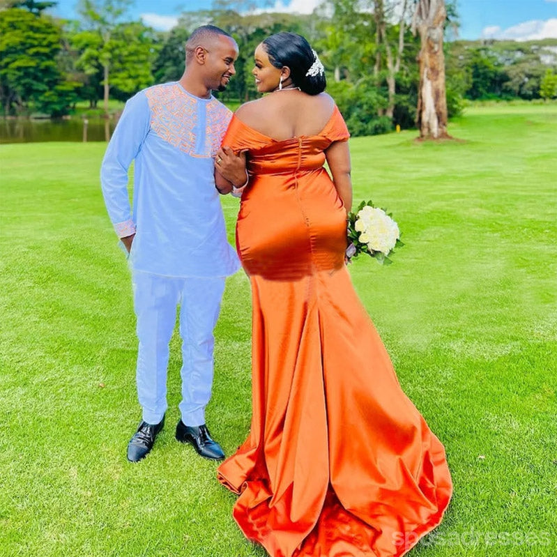 Mismatched Burnt Orange Mermaid Maxi Long Wedding Guest Bridesmaid Dresses,WG1745