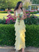Sexy Yellow Mermaid V-neck Maxi Long Party Prom Dresses,Evening Gowns,13590