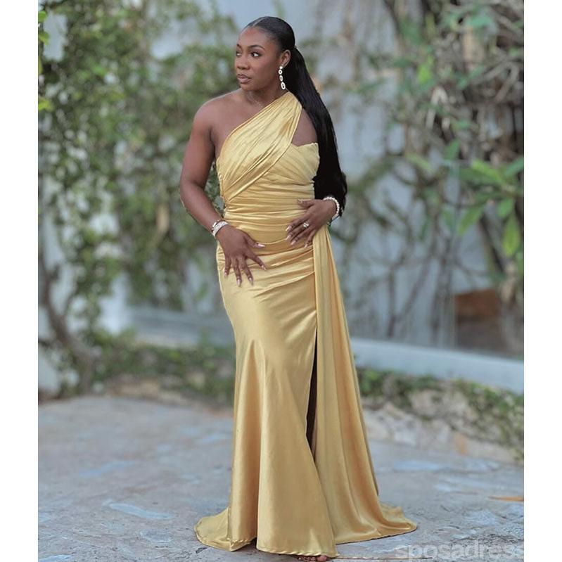 Sexy Gold Mermaid One Shouder Maxi Long Bridesmaid Dresses,Party Dress, WG1903