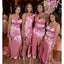 Mismatched Pink Mermaid Side Slit Maxi Long Bridesmaid Dresses,Party Dress, WG1906