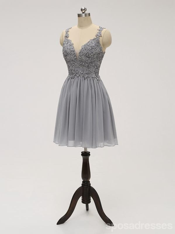 Lace Straps Grey Chiffon Short Cheap Homecoming Dresses Online, CM814