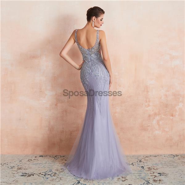 Heavily Beaded Lilac Mermaid Evening Prom Dresses, Evening Party Prom Dresses, 12110