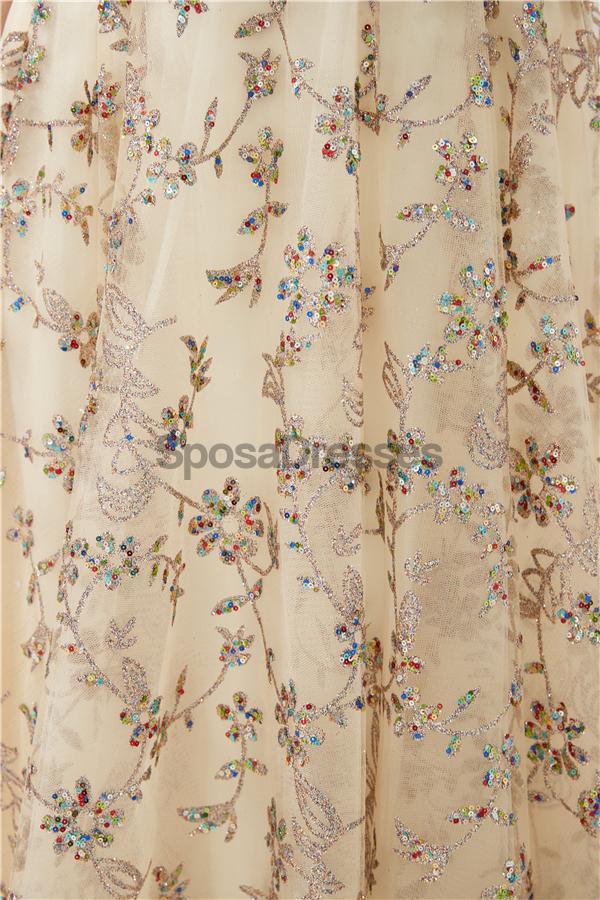 Off Shoulder Sparkly Gold Cheap Long Evening Prom Dresses, Evening Party Prom Dresses, 12125