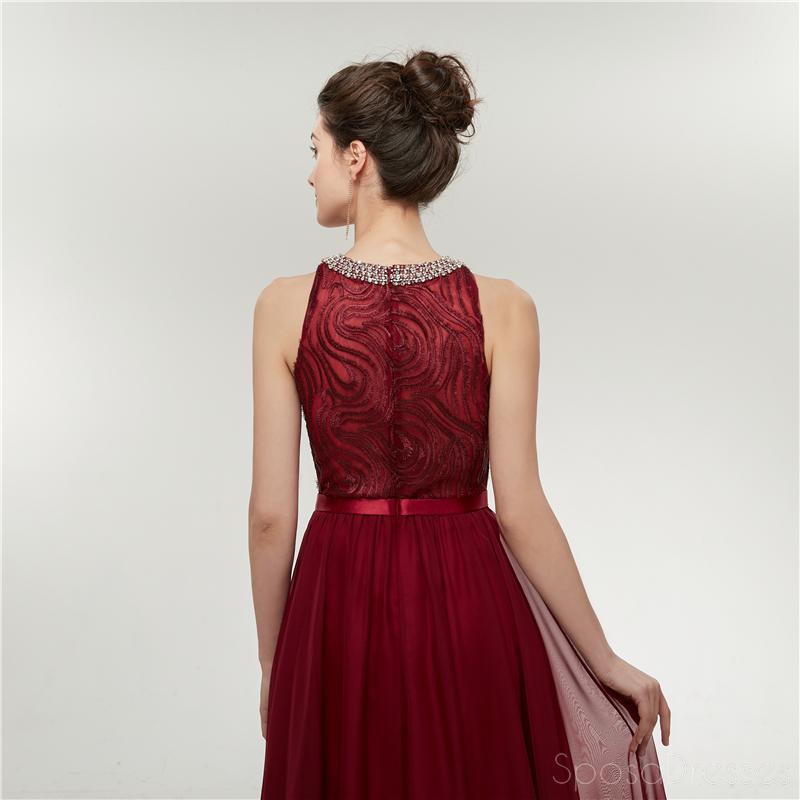 Jewel Red Beaded Cheap Long Evening Prom Dresses, Evening Party Prom Dresses, 12002