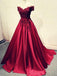 Red Off Shoulder Lace Long A-line Evening Prom Dresses, 17539
