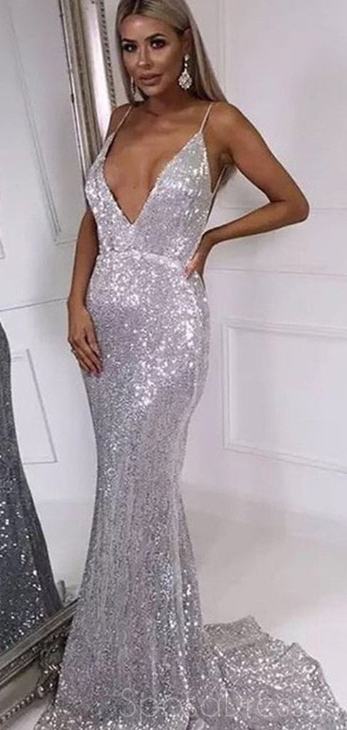 Simple Mermaid Deep V Neck Backless Prom Dresses, Sweet 16 Prom Dresses, 12426
