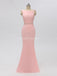 Scoop Pink Chiffon Mermaid Long Cheap Bridesmaid Dresses Online, WG604