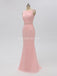 Scoop Pink Chiffon Mermaid Long Cheap Bridesmaid Dresses Online, WG604