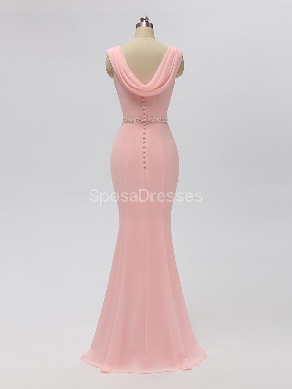 Scoop Pink Chiffon Mermaid Long Cheap Bridesmaid Dresses Online, WG604