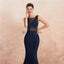 Sexy Scoop Backless Navy Beaded Long Evening Prom Dresses, Evening Party Prom Dresses, 12131
