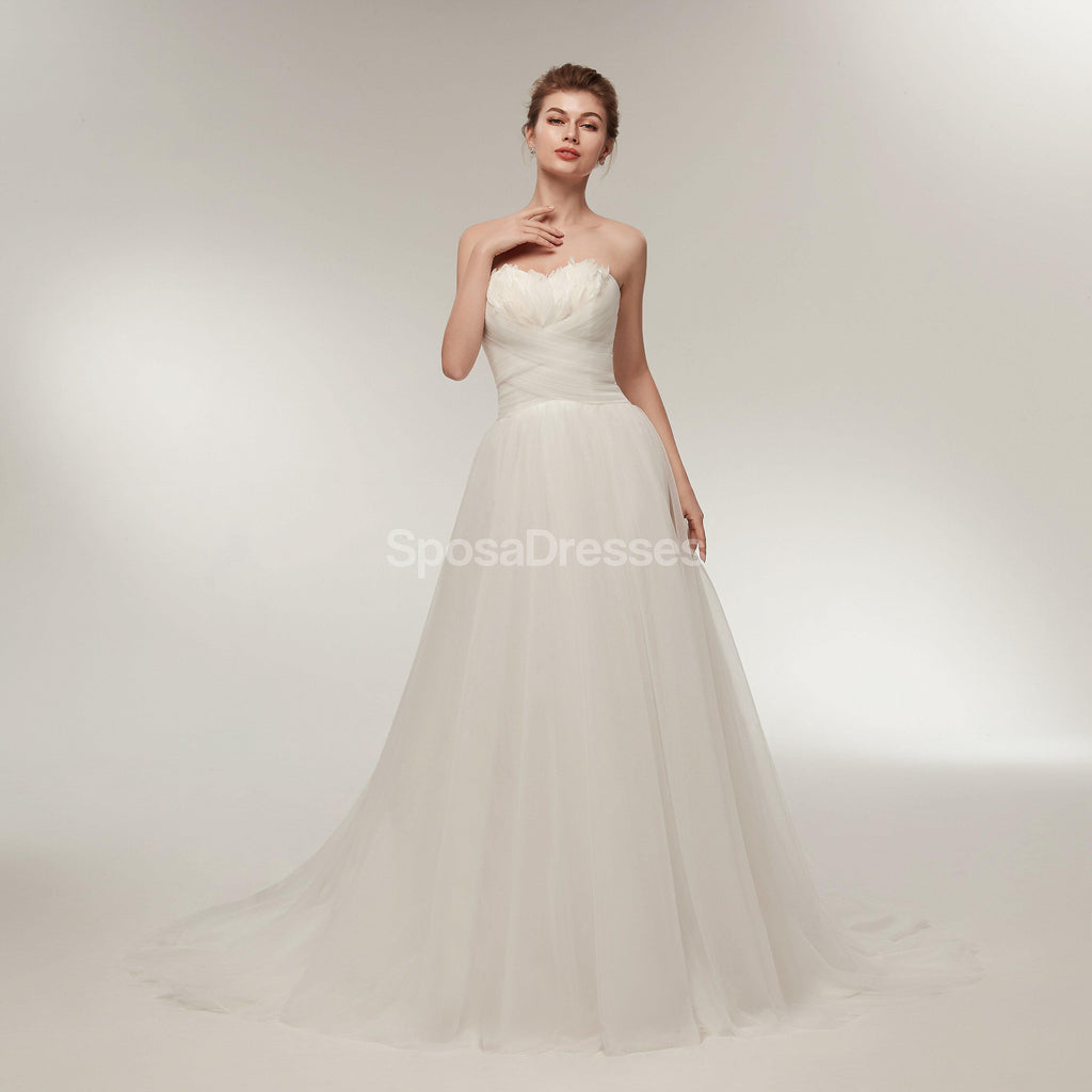 Sweetheart Feather Simple A-line Cheap Wedding Dresses Online, Cheap Bridal Dresses, WD563