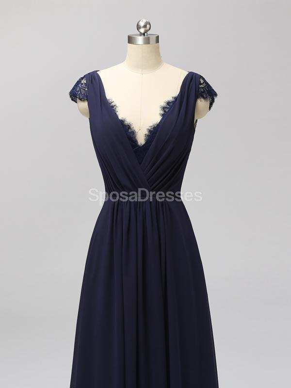 Cap Sleeves Floor Length Lace V Neck Cheap Bridesmaid Dresses Online, WG591
