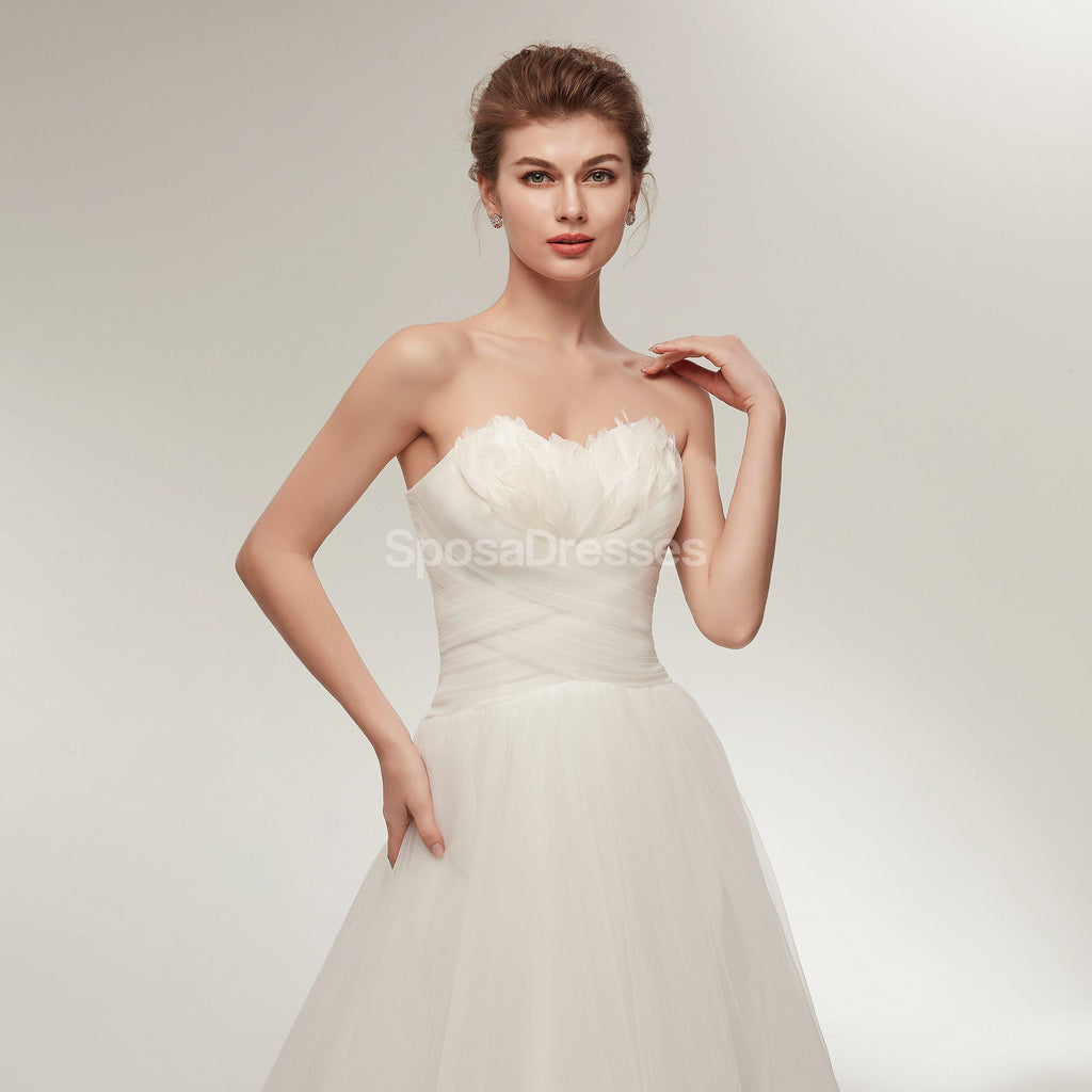 Sweetheart Feather Simple A-line Cheap Wedding Dresses Online, Cheap Bridal Dresses, WD563