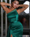 Emerald Green Mermaid One Shoulder High Slit Cheap Long Prom Dresses,12854