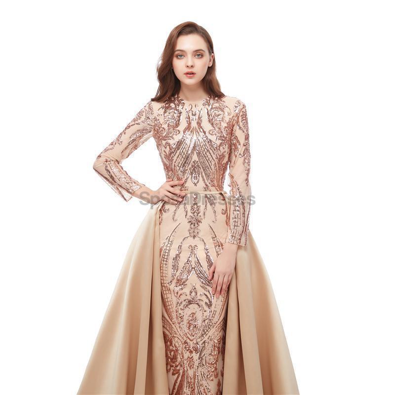 Long Sleeves Detachable Sparkly Sequin Evening Prom Dresses, Evening Party Prom Dresses, 12106