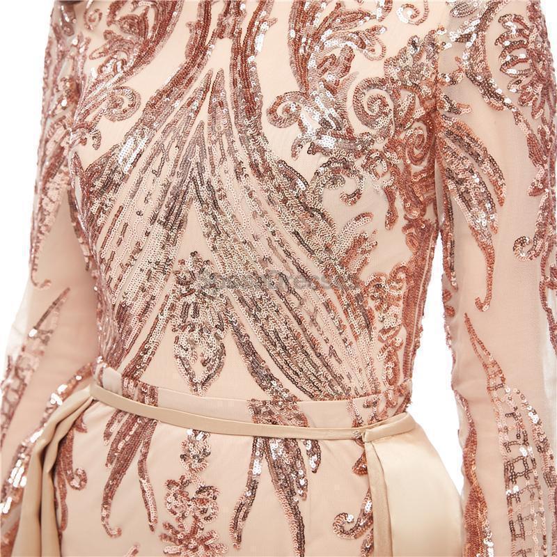 Long Sleeves Detachable Sparkly Sequin Evening Prom Dresses, Evening Party Prom Dresses, 12106