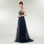 Sexy Backless V Neck Heavily Beaded Navy Long Evening Prom Dresses, Evening Party Prom Dresses, 12006