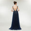 Sexy Backless V Neck Heavily Beaded Navy Long Evening Prom Dresses, Evening Party Prom Dresses, 12006