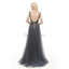 Grey V Neck Open Back Beaded A-line Evening Prom Dresses, Evening Party Prom Dresses, 12050