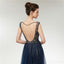 Sexy Backless V Neck Heavily Beaded Navy Long Evening Prom Dresses, Evening Party Prom Dresses, 12006