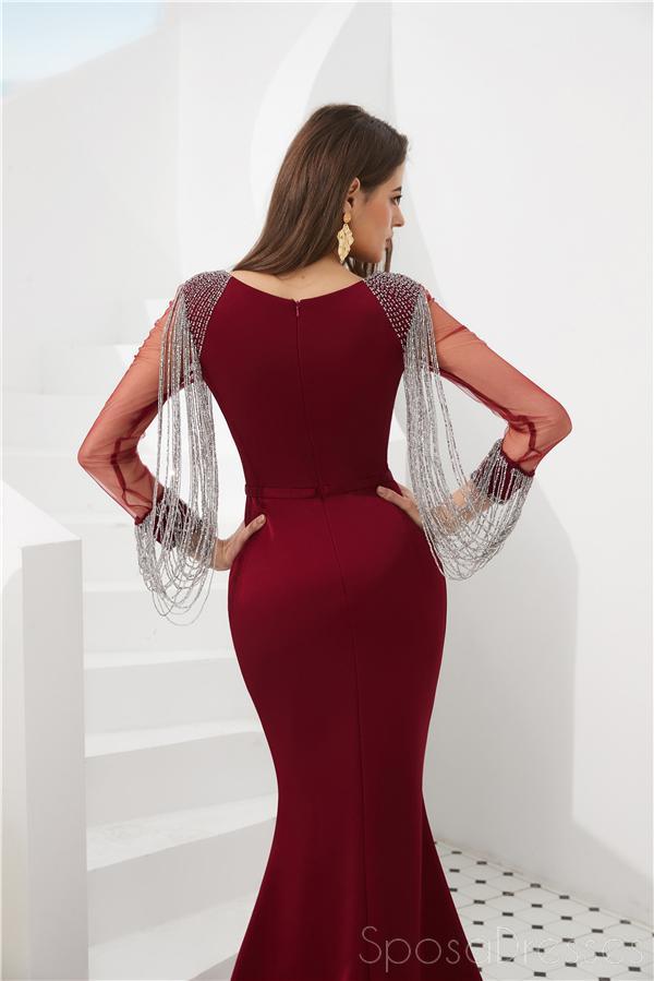 Long Sleeves Black Mermaid Long Evening Prom Dresses, Evening Party Prom Dresses, 12008