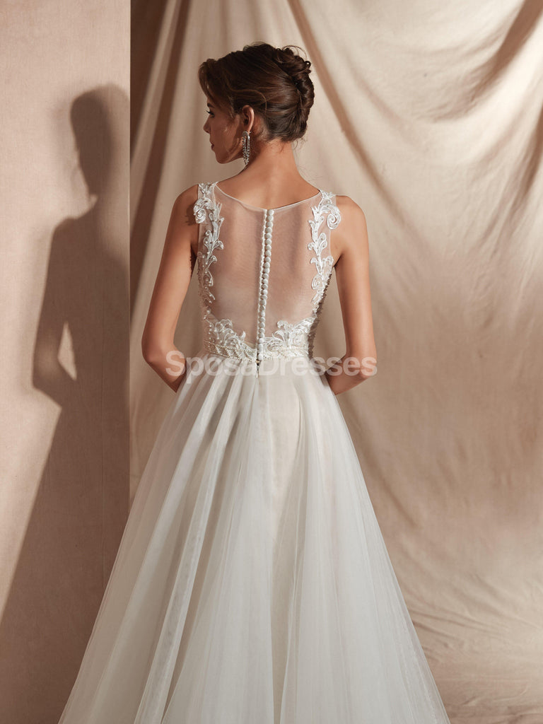See Through Cap-Sleeves A-line Cheap Wedding Dresses Online, Cheap Bridal Dresses, WD579