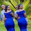 Sexy Blue Mermaid Off Shoulder Side Slit Long Bridesmaid Dresses,WG1236