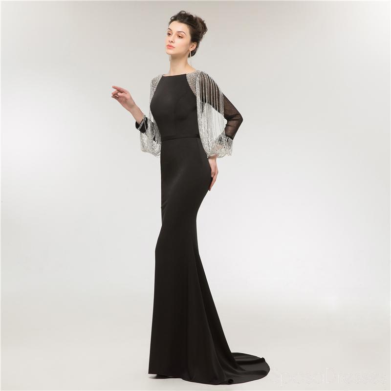 Long Sleeves Black Mermaid Long Evening Prom Dresses, Evening Party Prom Dresses, 12008