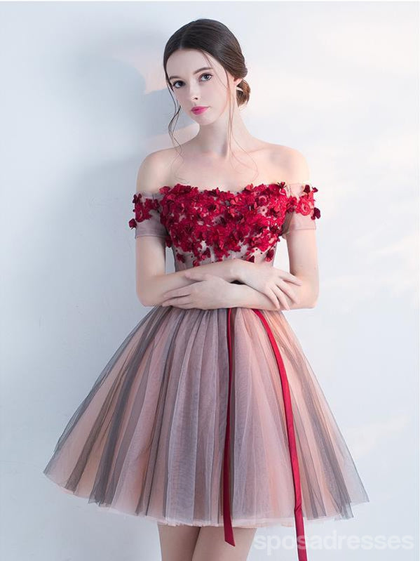 Off Shoulder Red Lace Cheap Short Homecoming Dresses Online, CM692