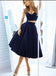 Two Pieces Off Shoulder Navy Blue Homecoming Prom Dresses, Cheap Homecoming Dresses, CM358